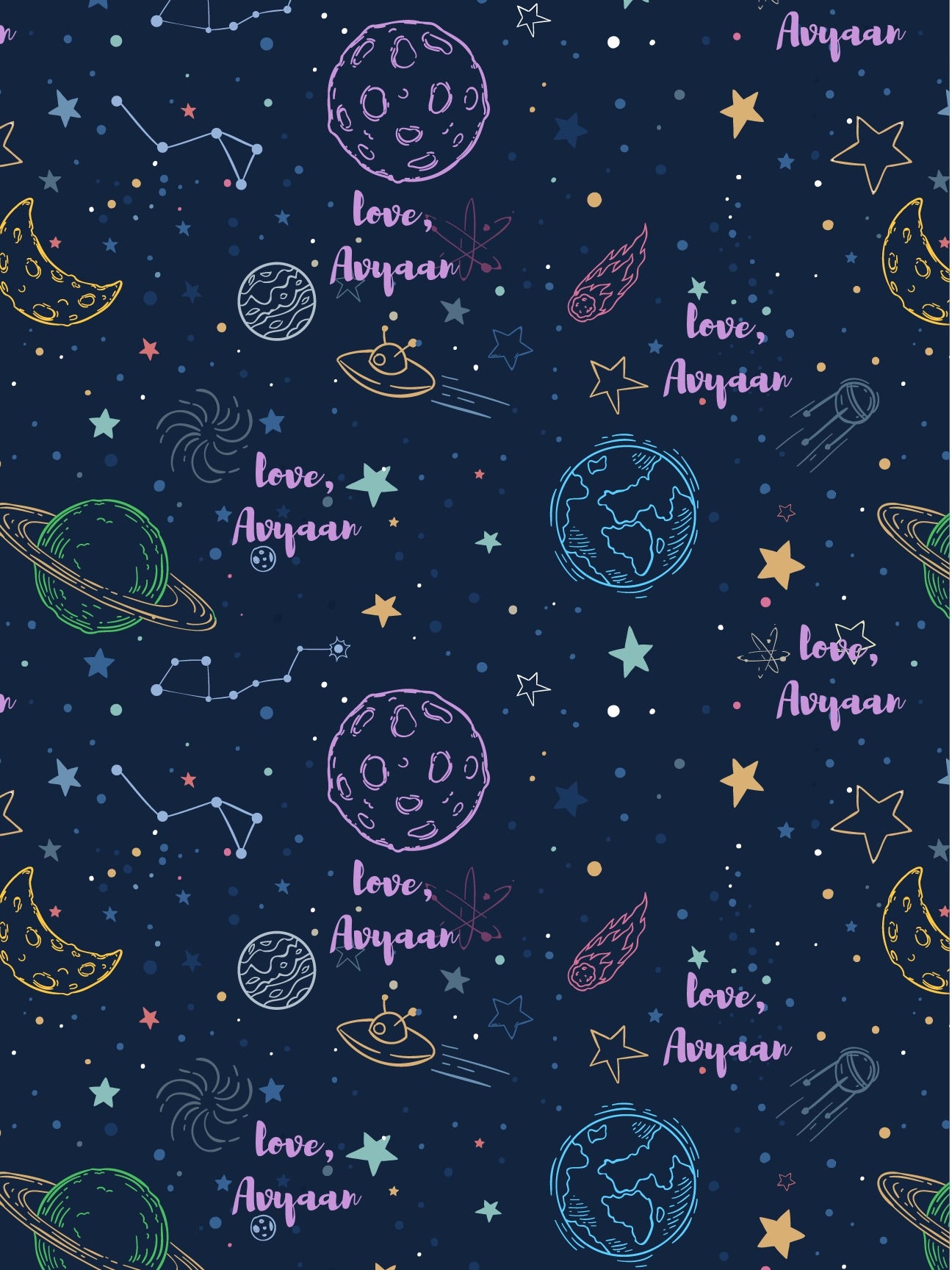 Personalised Wrapping Paper - Neon space